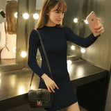 Caramel Ribbed Turtle Neck Sleek Silhouette Dress