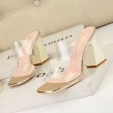 TRANSPARENT THICK-HEELED HIGH HEELS SLIPPERS