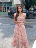 Ruffled Bodice Vibrant Floral Long Dress