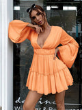 Bell Sleeves Ruffle Hemline Vibrant Orange Dress