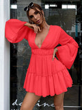 Bell Sleeves Ruffle Hemline Vibrant Orange Dress