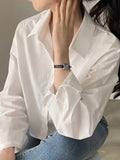 Long Sleeve Split Crop Button Front Simple Shirt