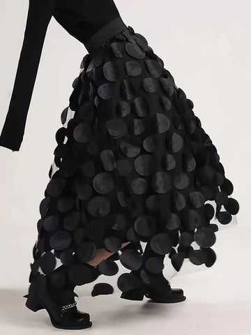 Black Midi Applique High Waist Maxi Skirts
