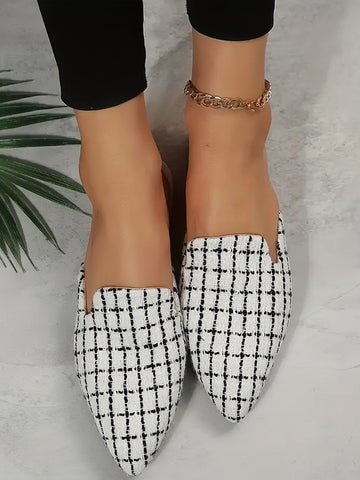 Plaid Pattern Mules Point Toe Shoes