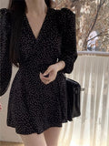 Polka Dots Flattering Wrap Black Mini Dress