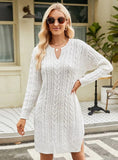 FASHION LONG SOLID COLOR SPLIT LOOSE TWISTED SWEATER DRESS