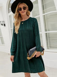 FASHION ROUND NECK TWISTED LOOSE LONG SWEATER DRESS