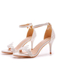 WHITE LACE STILETTO SANDALS WEDDING SHOES