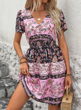 PRINTED V-NECK BOHEMIAN DRESS
