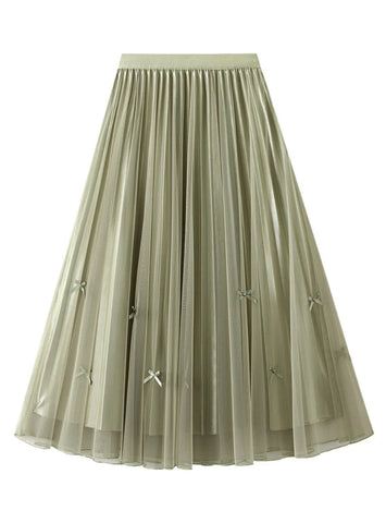 MESH PLEATED BOW SKIRT