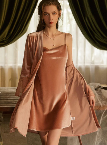 SEXY VELVET SLING NIGHTGOWN TWO-PIECE SET