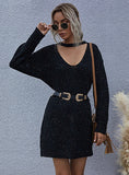 RETRO KNITTED DEEP V-NECK SWEATER DRESS