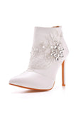 THIN-HEELED POINTED LACE RHINESTONE BOOTS