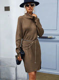 FASHION RETRO BASE TURTLENECK SWEATER DRESS