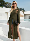 FASHION HOLES HIGH SPLIT LONG KNITTED DRESS