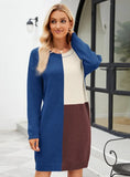 FASHION LOOSE STITCHING CONTRAST COLOR LONG SWEATER DRESS