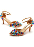THIN-HEELED COLORED RHINESTONE HIGH-HEELED SANDALS
