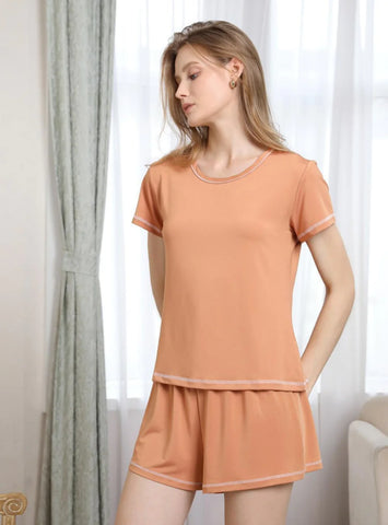 FASHION SHORT-SLEEVED PAJAMAS SOLID COLOR SUIT