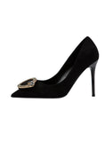 RETRO METAL BUCKLE POINTED HEAD SHOES