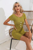 CLASSY BUTTON SQUARE NECK SHORT SLEEVE SWEATER DRESS