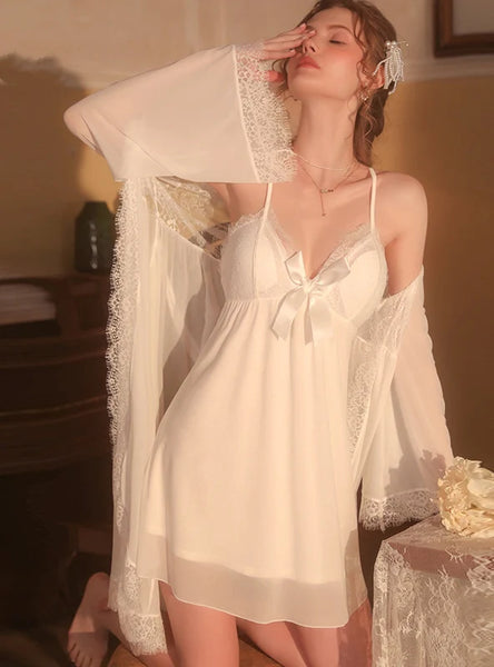 SEXY MESH BOW SLING PAJAMAS SET