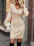 FASHION V-NECK LONG SLEEVE DRESS
