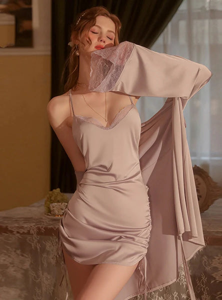 SEXY PLEATED STRAPS NIGHTDRESS SUIT