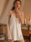 V DEEP LACE ICE SILK NIGHTDRESS PAJAMAS