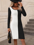 STYLISH PULLOVER KNITTED SOLID COLOR MATCHING SWEATER DRESS