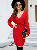 STYLISH SOLID COLOR BACKLESS TWISTED SWEATER DRESS