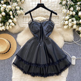 Short Black Mini Ruffles Lace Dress