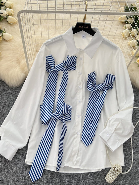 Elegance Nautical-Inspired Bow Tie Shirt
