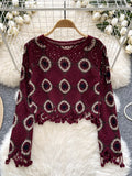 Geometric Patterns Burgundy Crochet Top