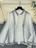 Long Sleeve Embroidery White Lace Blouse