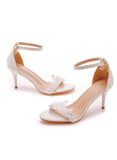 WHITE LACE STILETTO SANDALS WEDDING SHOES