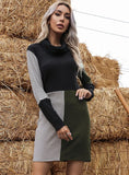 FASHION COLLAR KNIT STITCHING SWEATER DRESS