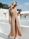 FASHION HOLES HIGH SPLIT LONG KNITTED DRESS