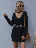 RETRO KNITTED DEEP V-NECK SWEATER DRESS