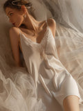 V DEEP LACE ICE SILK NIGHTDRESS PAJAMAS