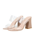 TRANSPARENT THICK-HEELED HIGH HEELS SLIPPERS