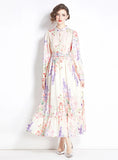 RETRO PRINTED LONG SLEEVE SILM WAIST DRESS