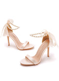 RIBBON SATIN BEADED HIGH-HEELED SANDALS