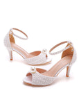 PEARL FISH MOUTH HIGH-HEELED SANDALS WEDDING SHOES