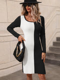 STYLISH PULLOVER KNITTED SOLID COLOR MATCHING SWEATER DRESS