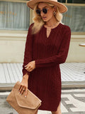 FASHION LONG SOLID COLOR SPLIT LOOSE TWISTED SWEATER DRESS