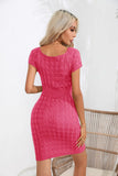 CLASSY BUTTON SQUARE NECK SHORT SLEEVE SWEATER DRESS