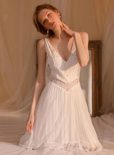 SEXY LACE BACKLESS GAUZE PERSPECTIVE SUSPENDER NIGHTDRESS