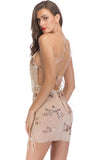 FRINGED SEQUINED SUSPENDER BACKLESS DRESS