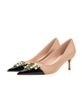 THIN HIGH HEEL POINTED RIVET COLOR MATCHING SHOES