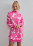 STYLISH CONTRAST LONG SLEEVE KNITTED SWEATER DRESS